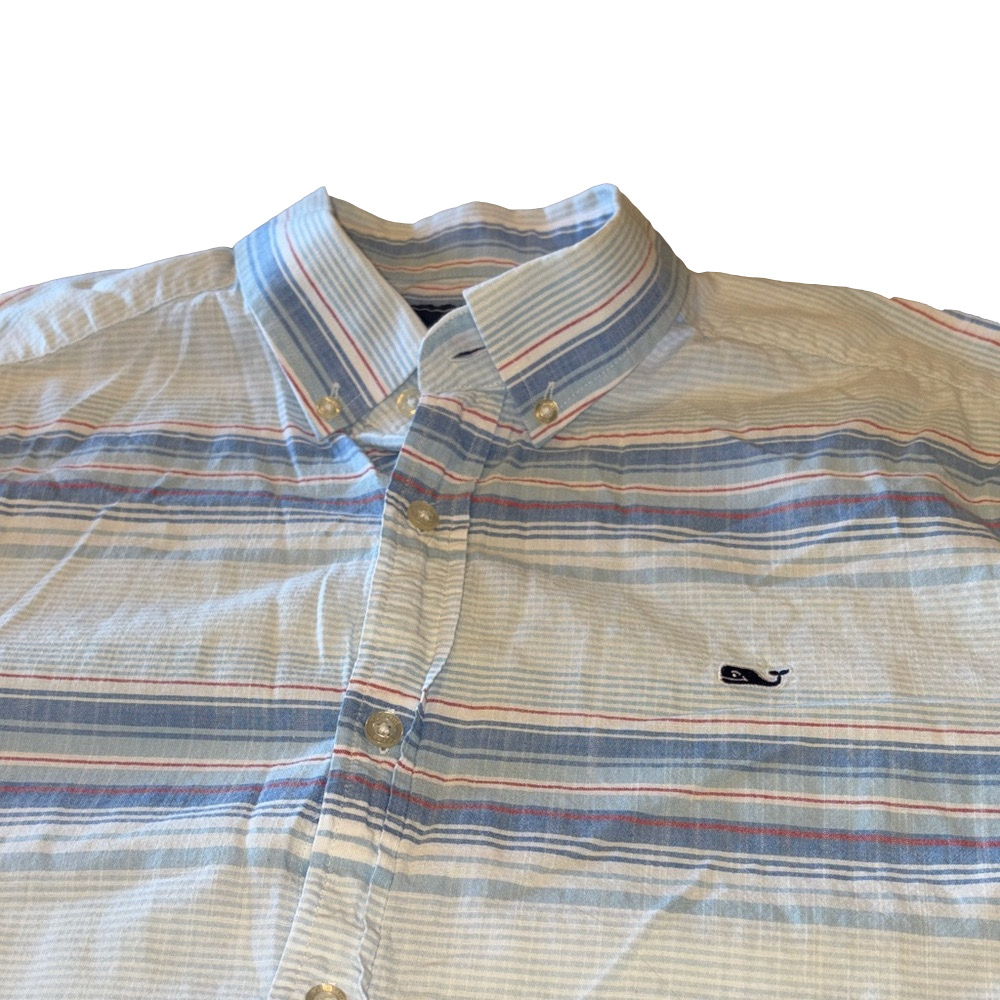 Vineyard Vines Mens Large Whale Striped Button Down Short Sleeve Shirt